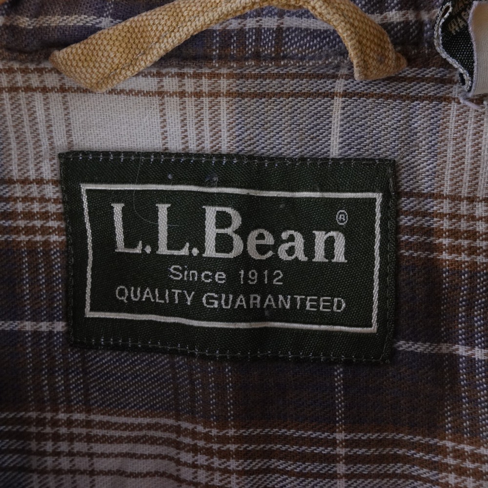 LL Bean Mens Large Flannel Lined Canvas Field Shirt Tan Plaid Snap‎ Front - Picture 5 of 10